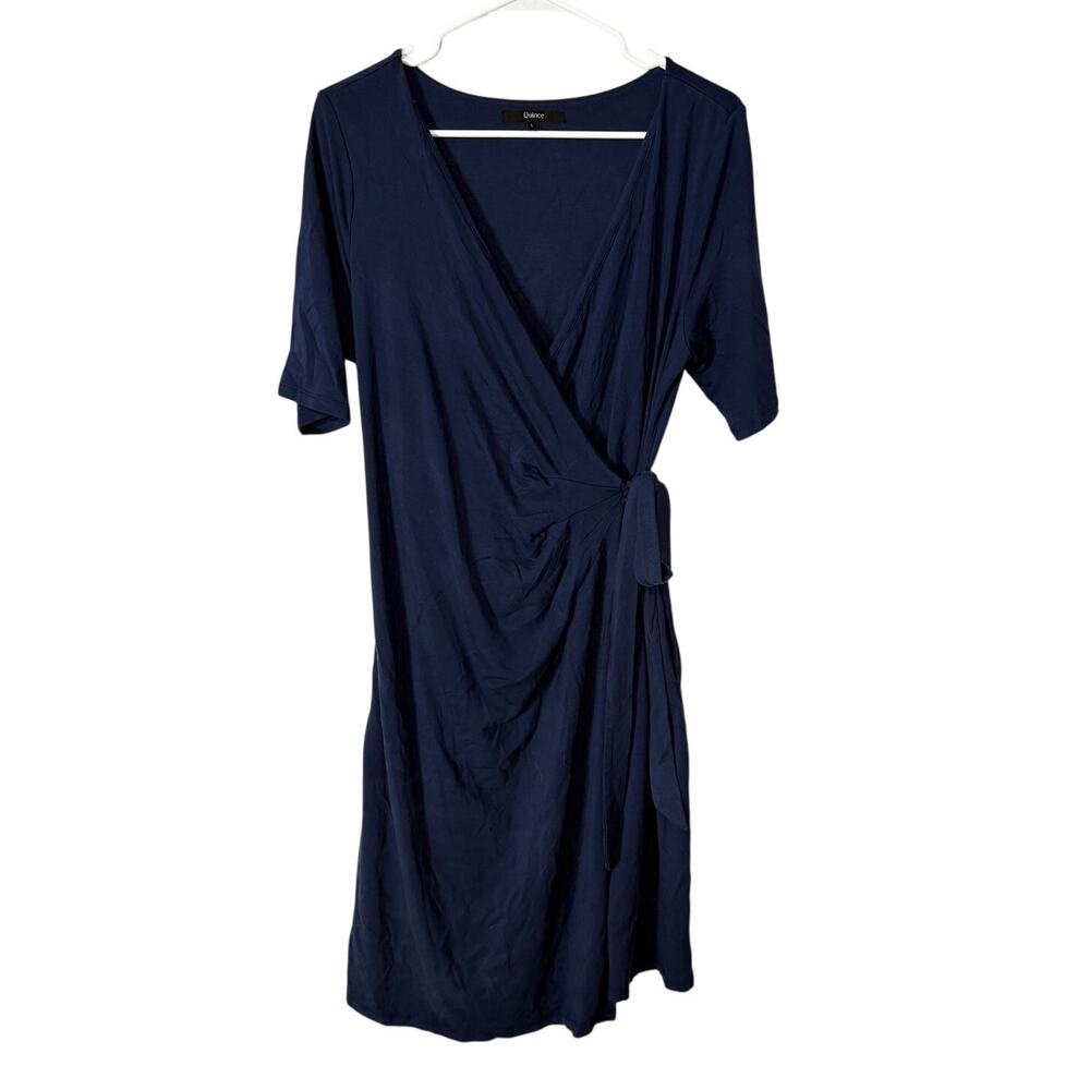 Quince Navy Blue Tencel Maternity Nursing Wrap Dress L